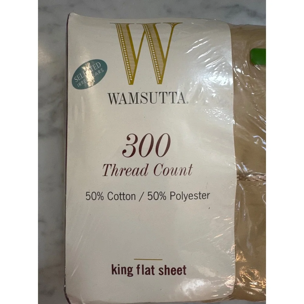 Wamsutta King Flat Sheet 300 Thread Count Percale Tan Taupe Made in USA Vintage